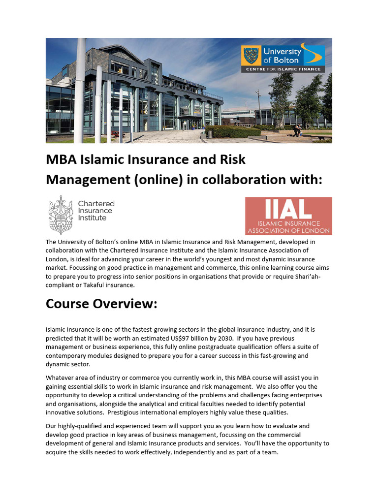 Online MBA in Islamic Insurance Management | PDF | Master Of Business ...