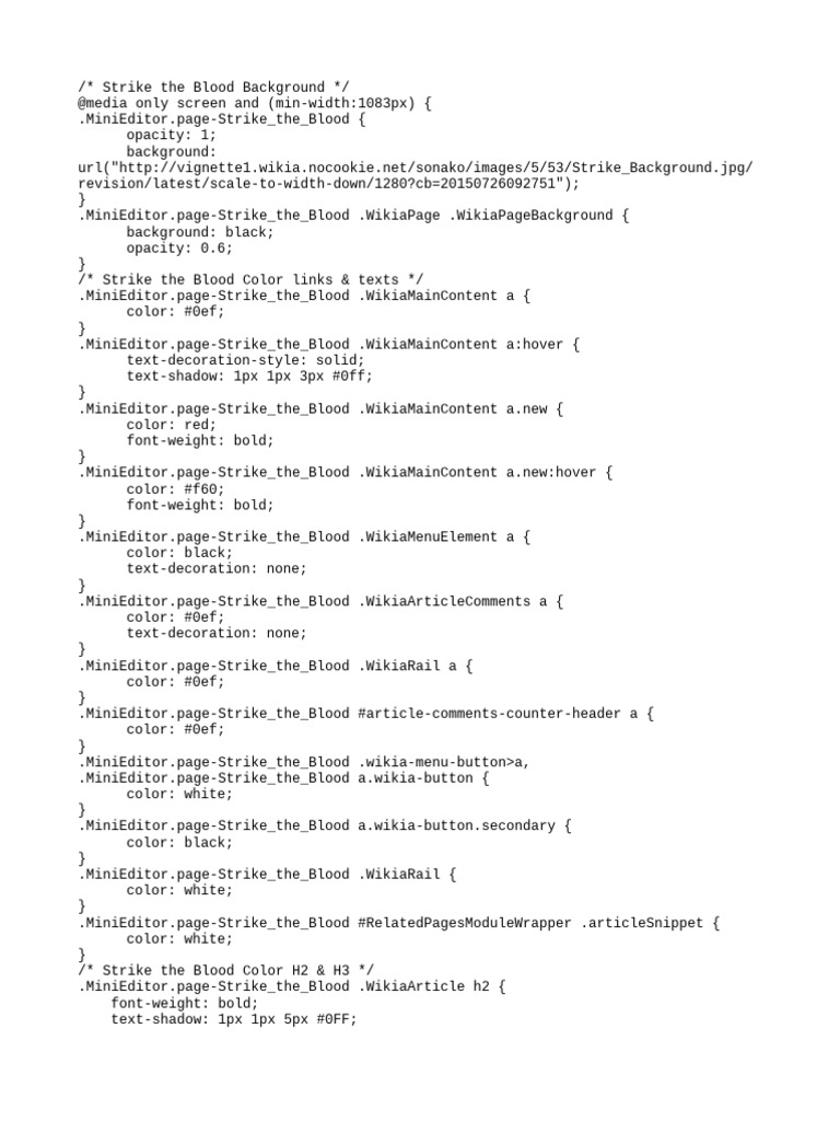 Strike the Blood CSS Styling Guide | PDF