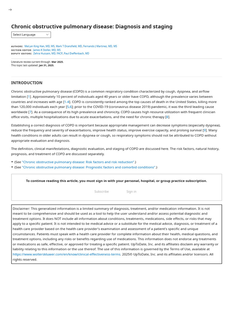 Chronic Obstructive Pulmonary Disease - Diagnosis and Staging ...