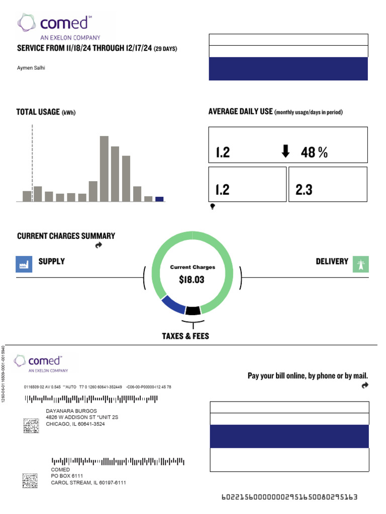 ComEd Bill Payment and Usage Summary | PDF | Fee | Payments