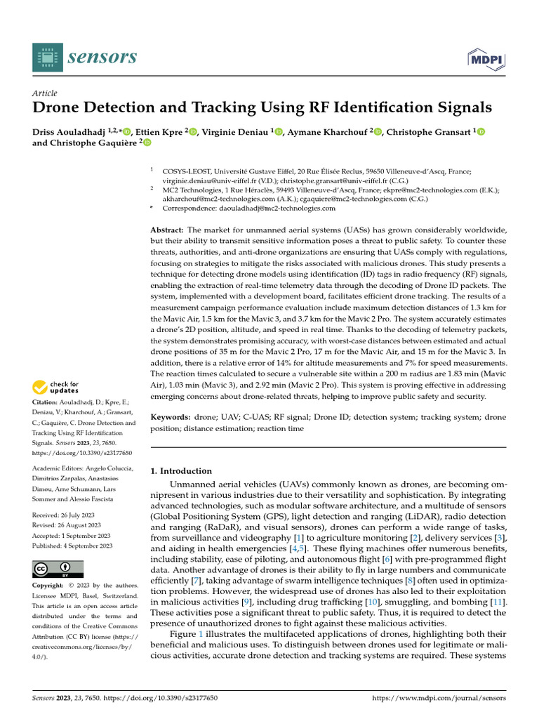 Sensors 23 07650 | PDF | Wi Fi | Unmanned Aerial Vehicle
