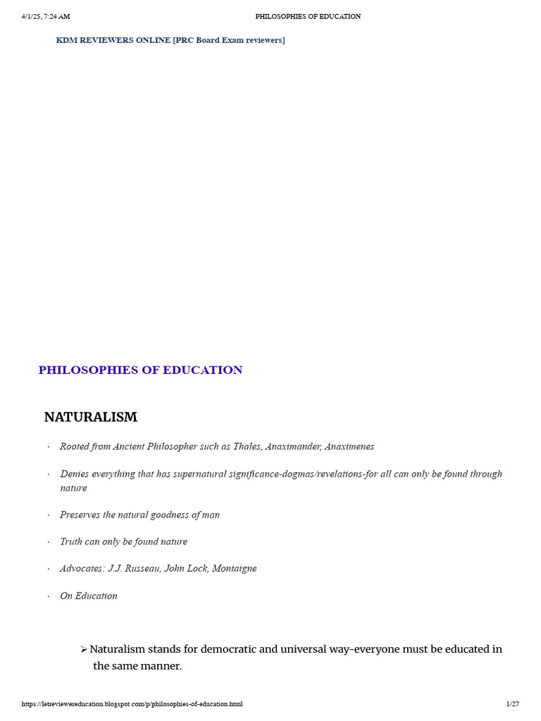 Educational Philosophies Explained | PDF | Philosophy Of Education ...
