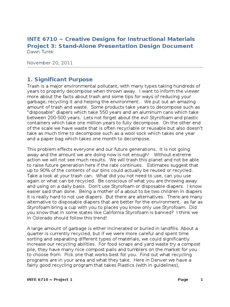 INTE 6710 Creative Designs For Instructional Materials Project 3 StandAlone Presentation