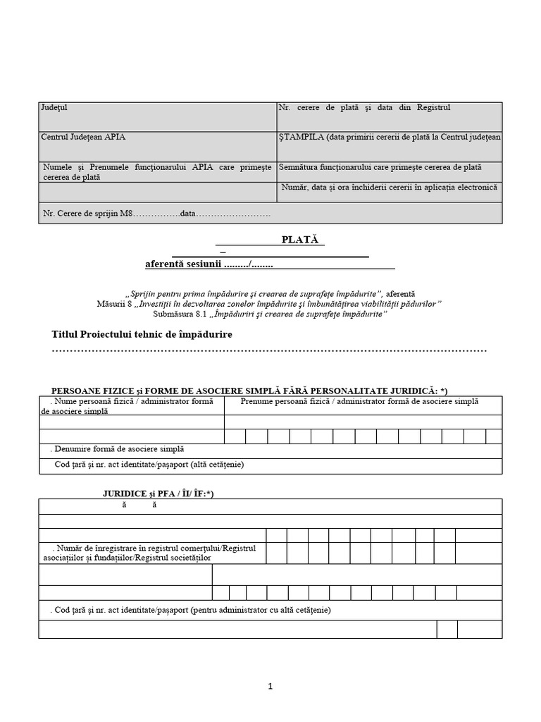 Formular CERERE PLATA M8 - 2024 | PDF