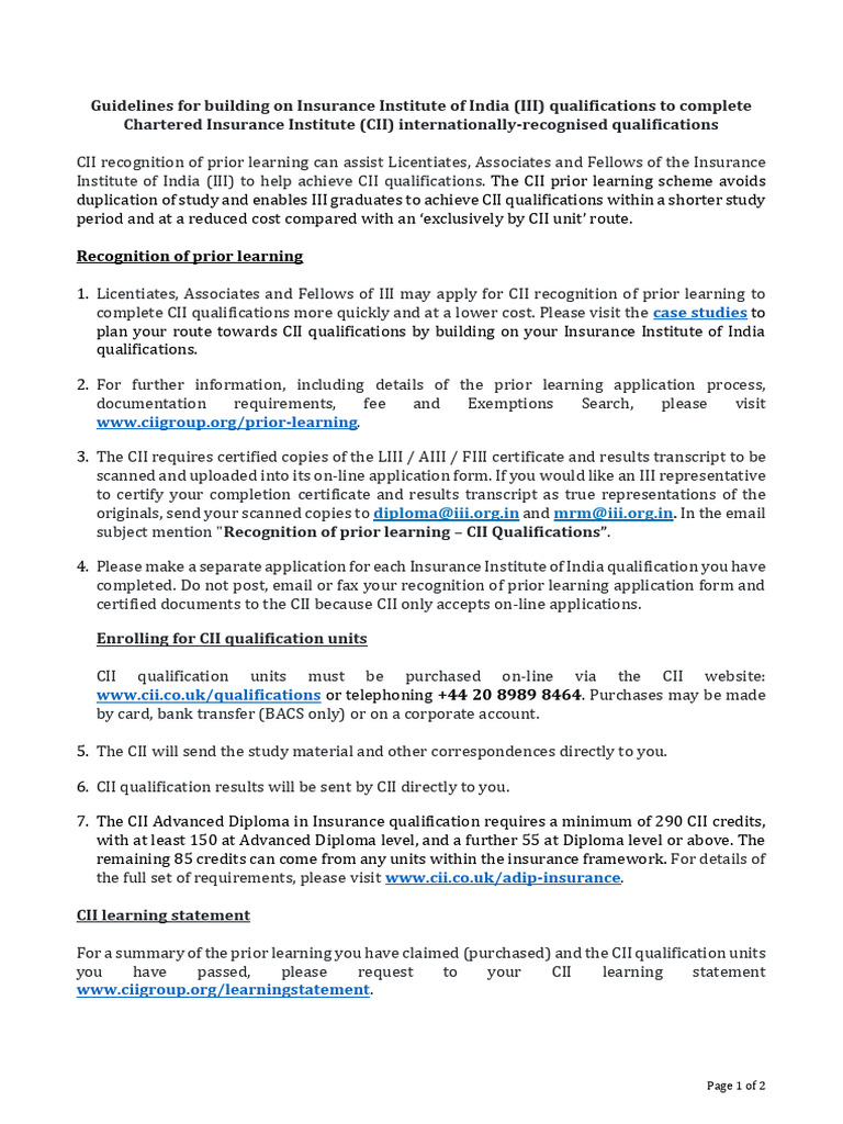CII Qualifications for III Graduates | PDF