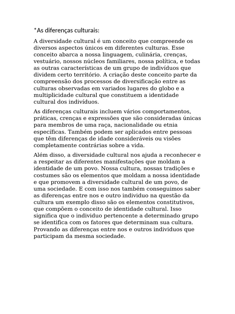 Diferenças Culturais e Identidade Cultural | PDF