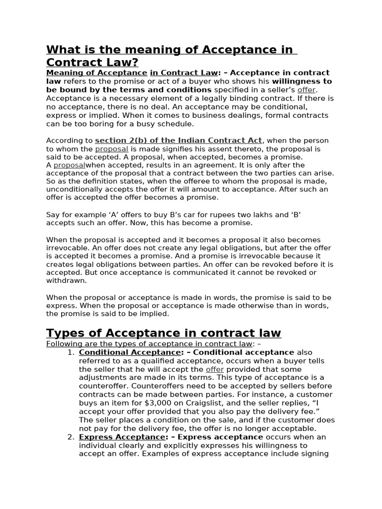 Understanding Acceptance in Contract Law | PDF | Offer And Acceptance ...