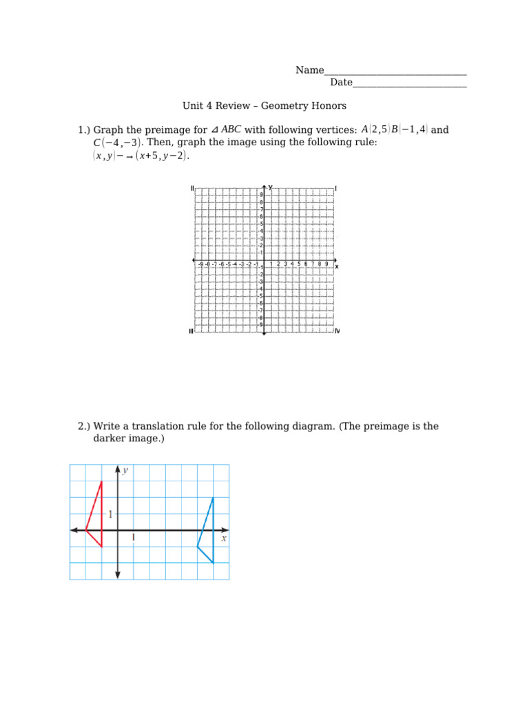 Preimage Geometry Review Exercises | PDF