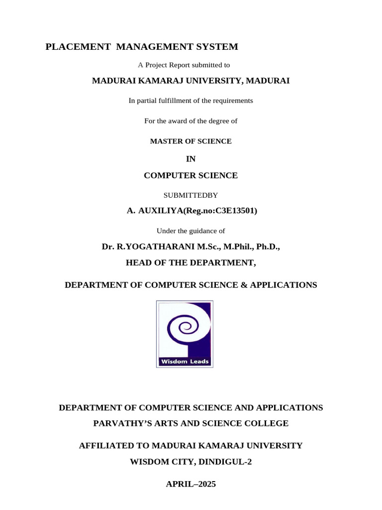 Placement Management System Project Report | PDF | Vocational Education ...