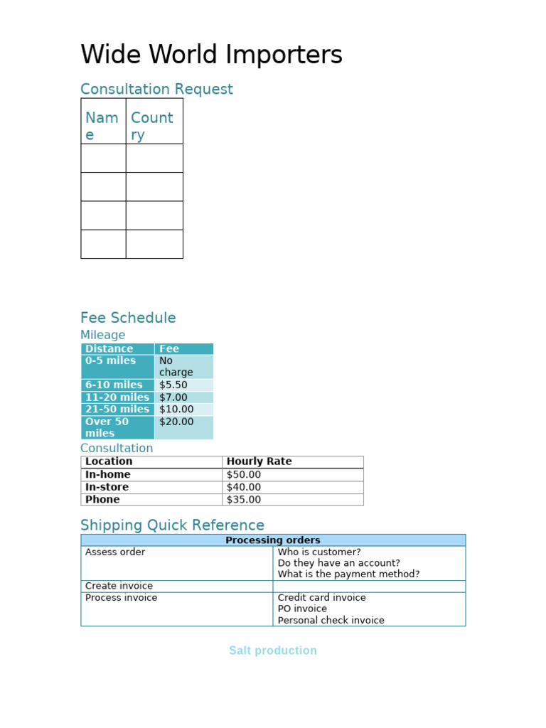 Wide World Importers Consultation Fees | PDF | Chemical Substances