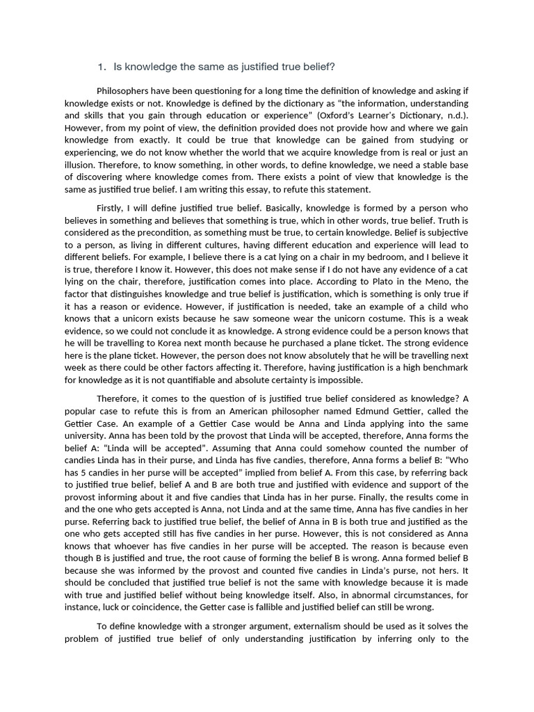 Justified True Belief vs. Knowledge | PDF | Knowledge | Epistemology