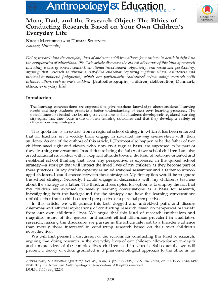 Ethics of Researching Your Own Children | PDF | Consent | Learning