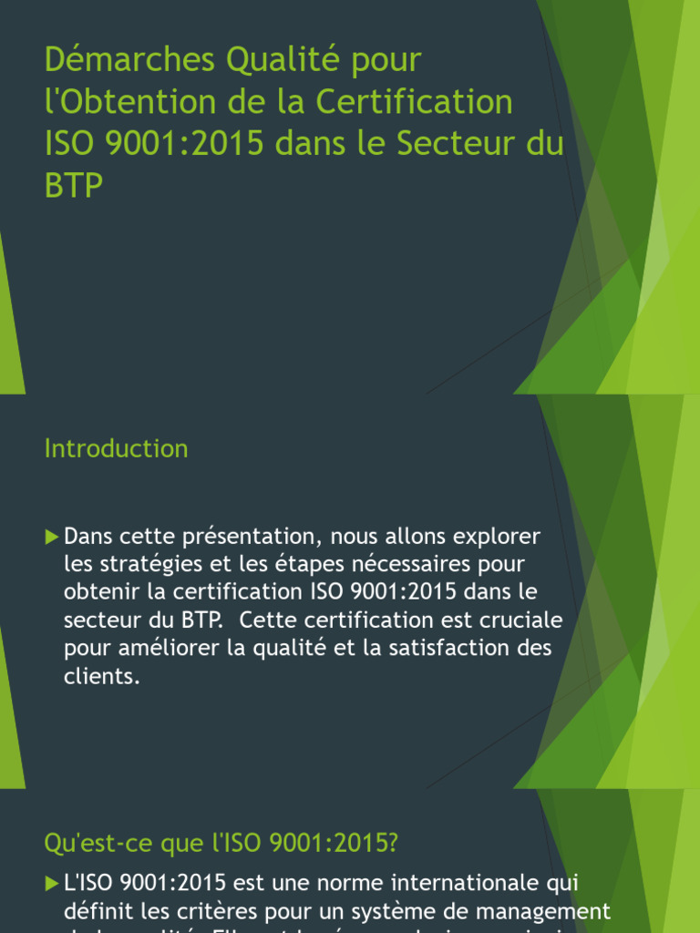 Certification ISO 9001:2015 en BTP | PDF | Management de la qualité ...