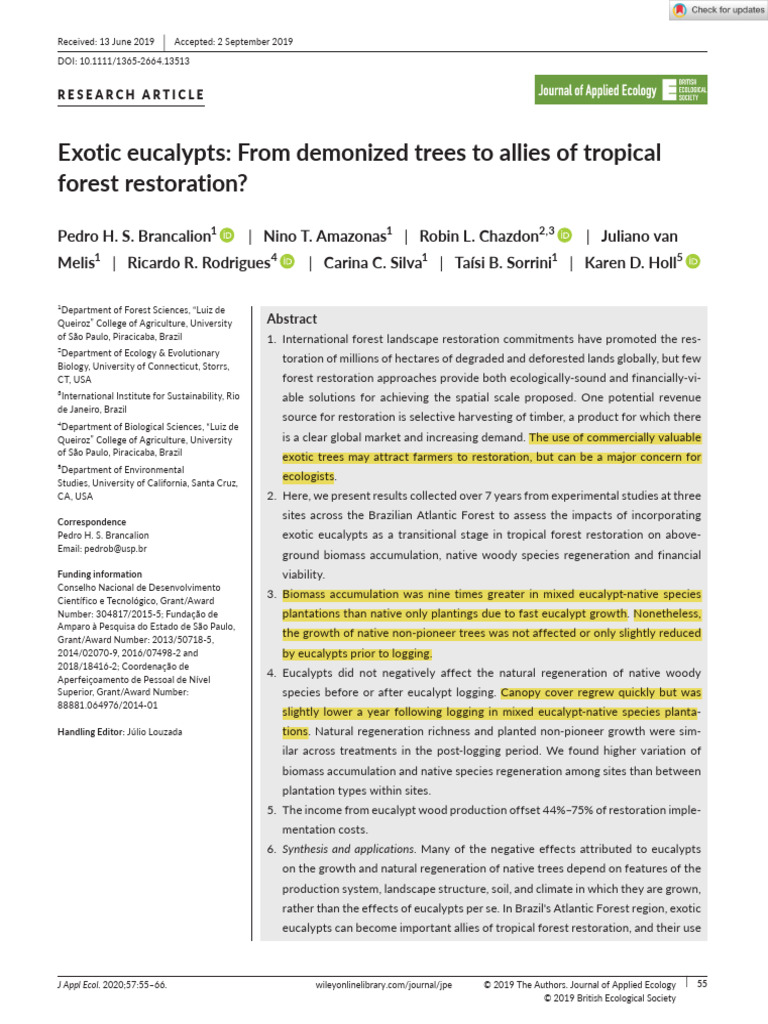 Eucalypts in Tropical Forest Restoration | PDF | Eucalyptus | Forests