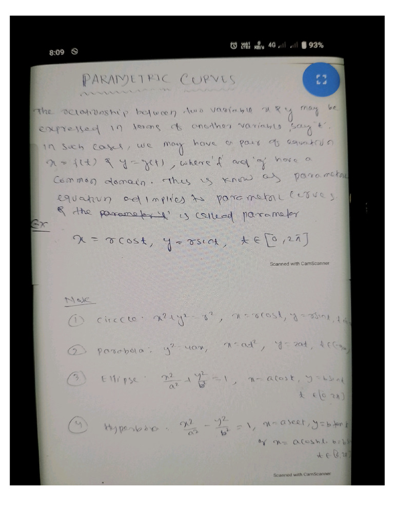 UNIT 3{Parametric Curves}(Calculus) | PDF