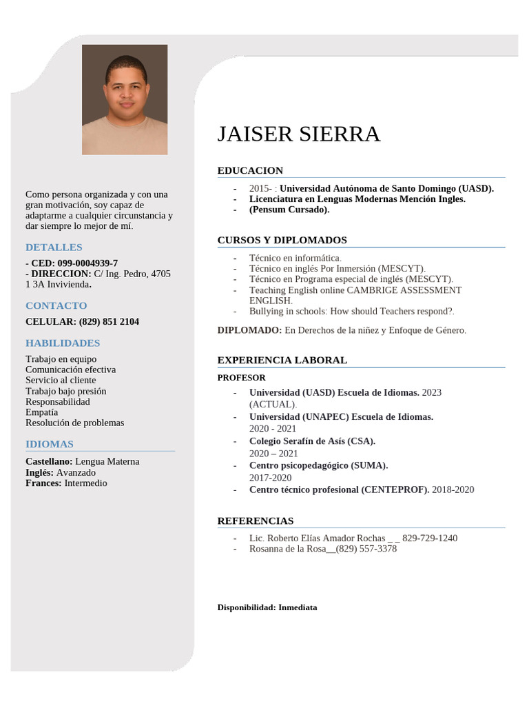 Perfil Profesional de Jaiser Sierra | PDF