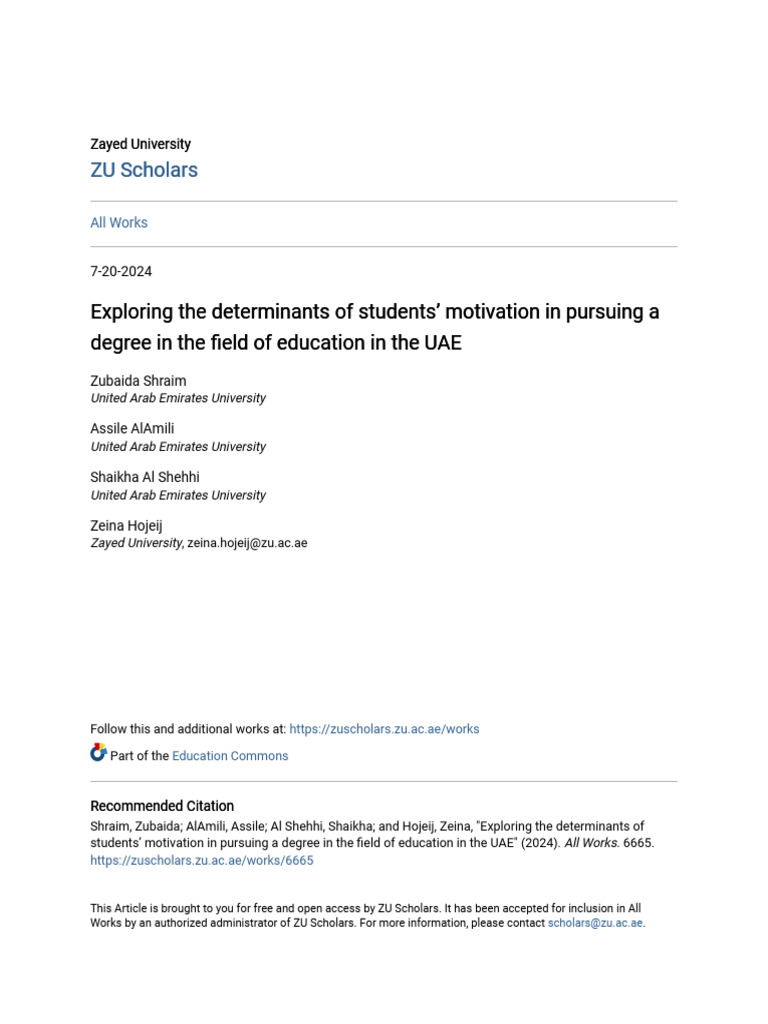Exploring The Determinants of Students - Motivation in Pursuing A | PDF ...