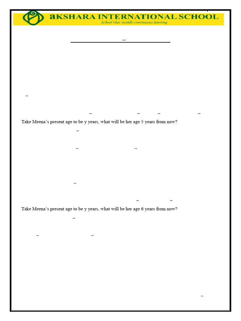 Algebraic Expressions Worksheet for Grade VII | PDF | Elementary ...