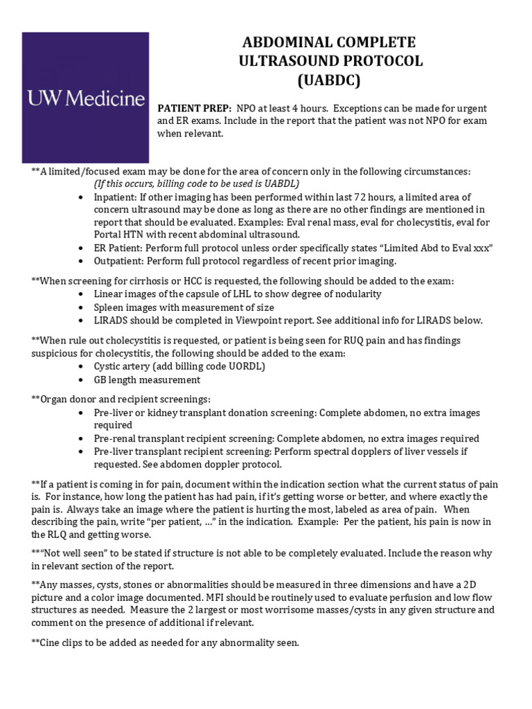 Complete Abdominal Ultrasound Protocol | PDF | Liver | Organ (Anatomy)