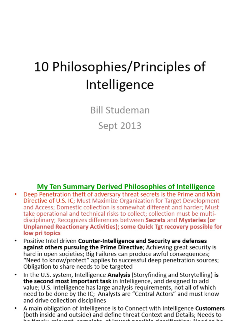 Ten Key Intelligence Principles | PDF | Military Intelligence ...