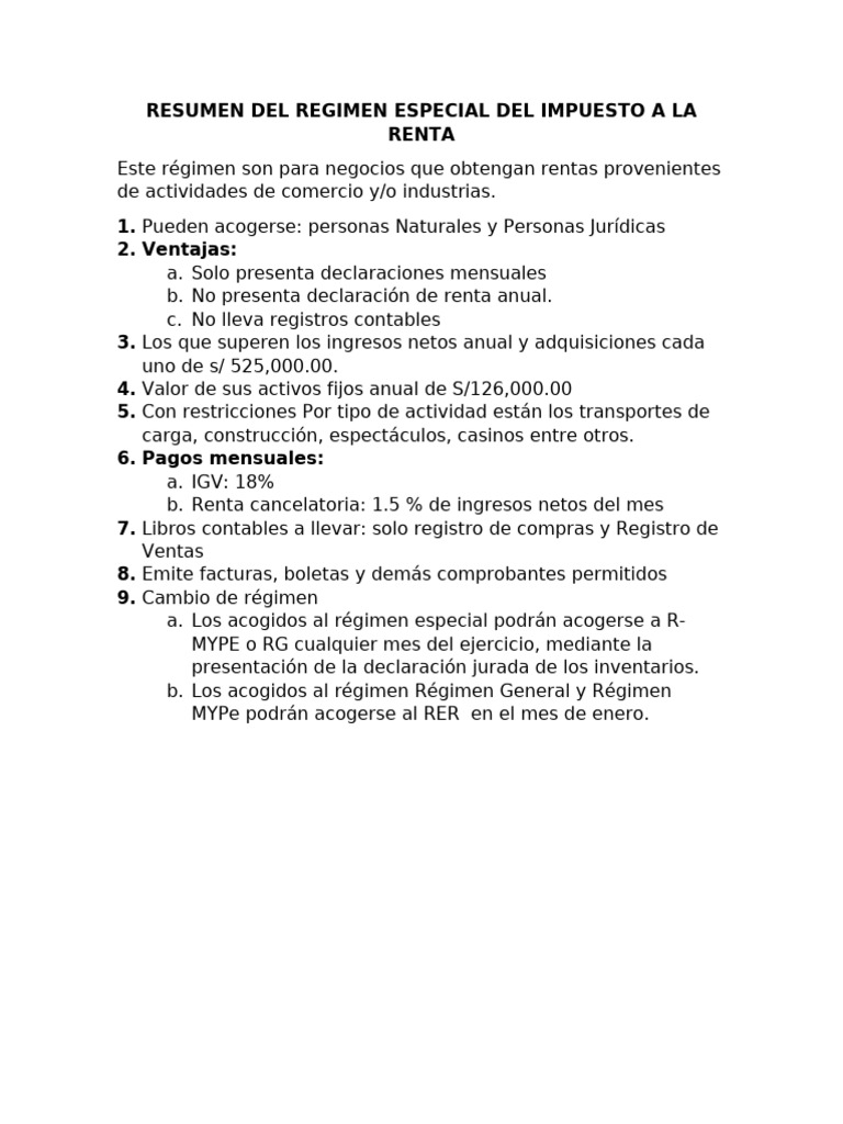 Régimen Especial del Impuesto a la Renta | PDF