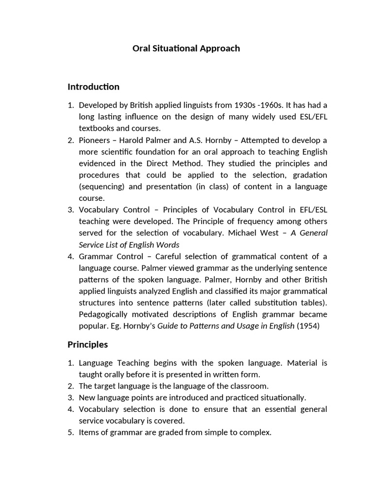 Oral Situational Approach in ESL Teaching | PDF | Language Education ...