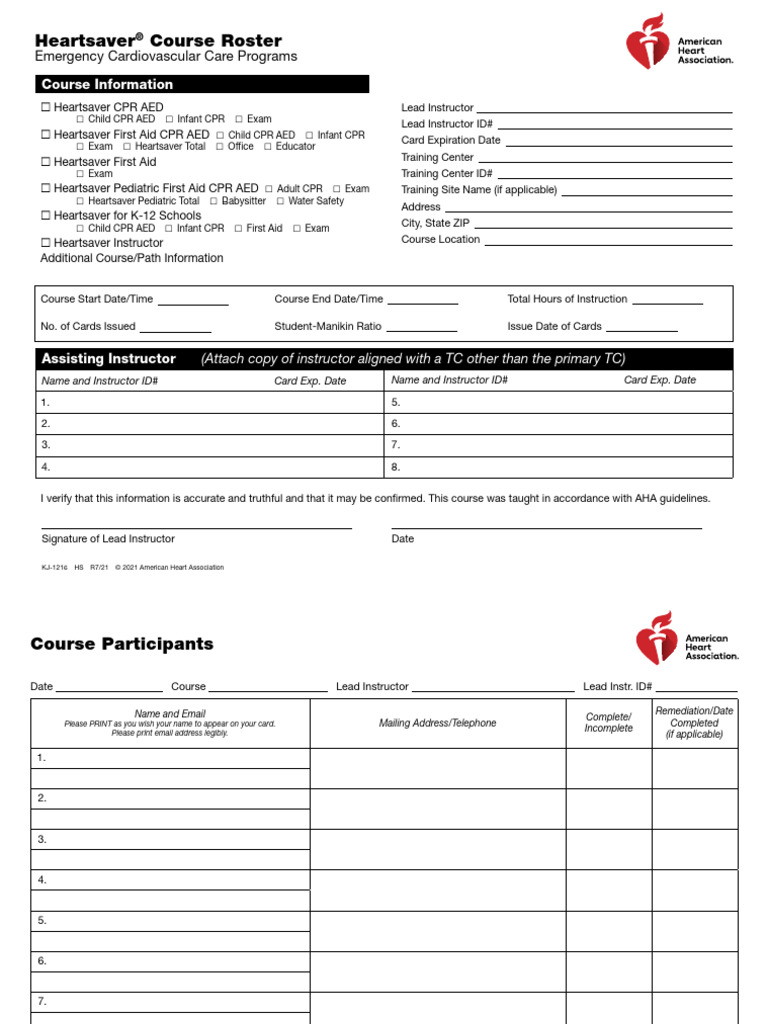 Heartsaver Roster | PDF | First Aid | Cardiopulmonary Resuscitation