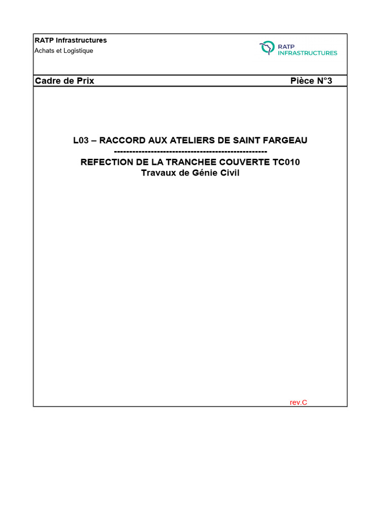Cadre de Prix RATP Infrastructures 2024 | PDF | Démolition | Décharge ...