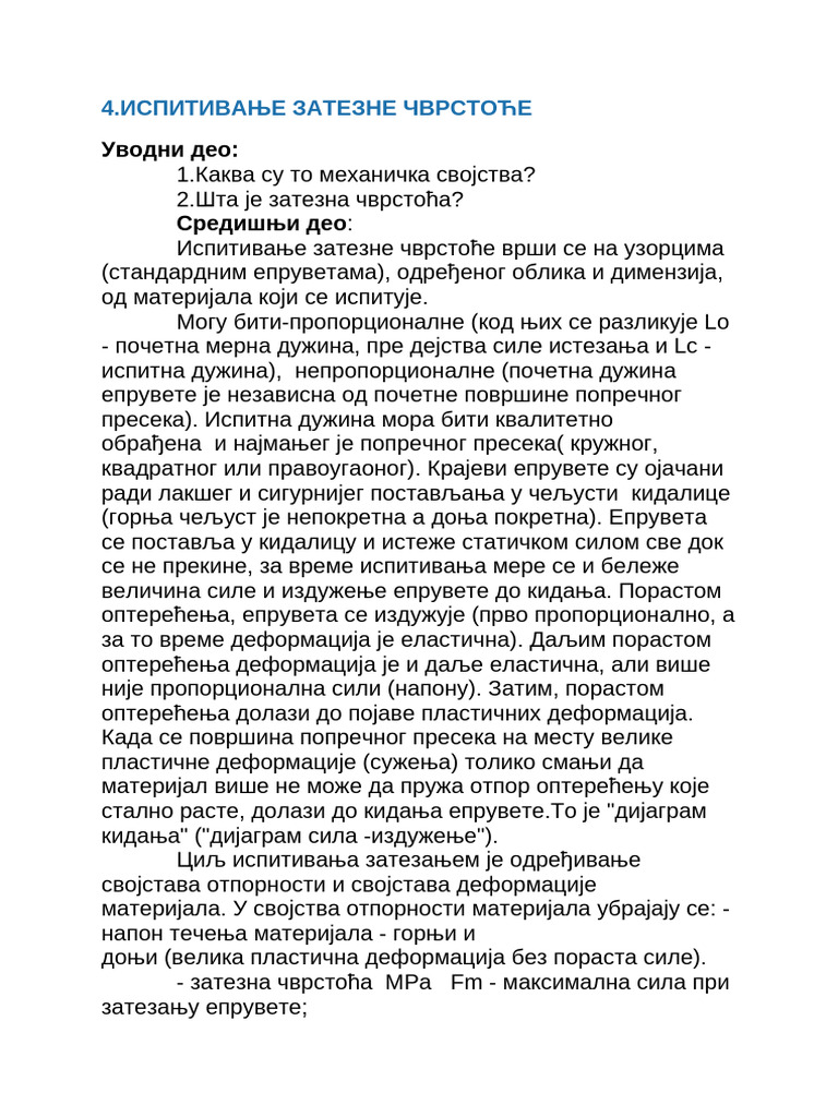 Ispitivanje Zatezanjem Mehanicka Ispitivanja | PDF