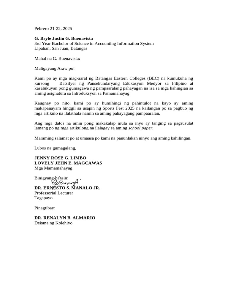 Pahayagan Letter-1 | PDF