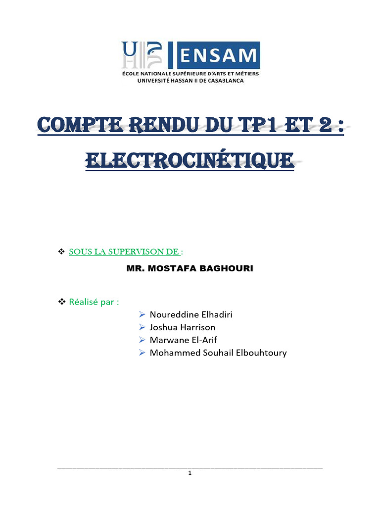 Compte Rendu TP1 Et 2 Électrocinétique | PDF | Réseau électrique ...