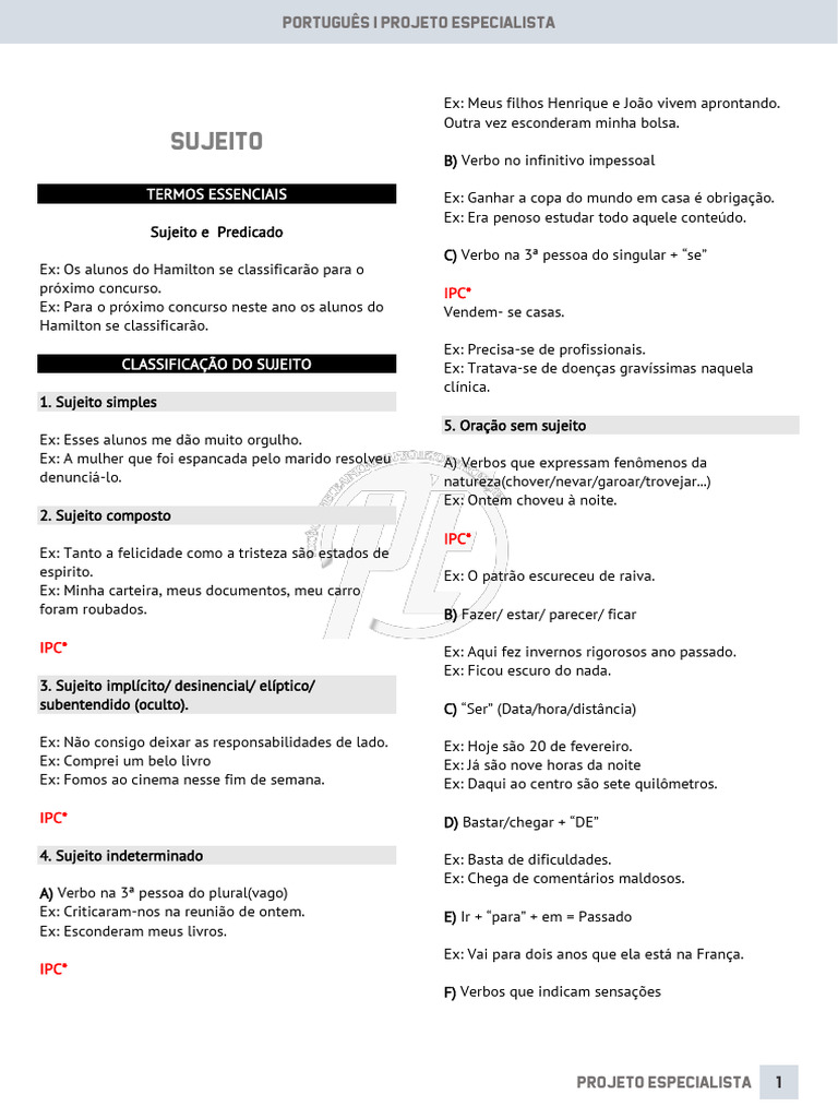 Tipos de Sujeito na Língua Portuguesa | PDF | Assunto (gramática) | Sintaxe