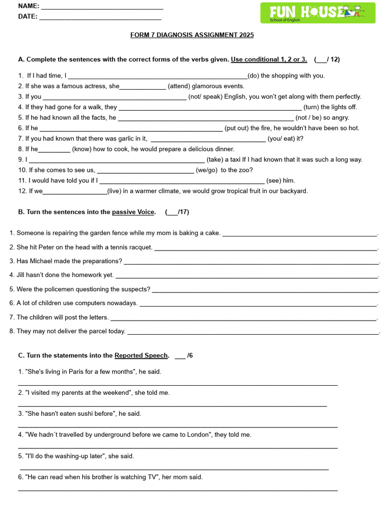 f7 Diagnosis Assignment 2025 | PDF | Language Mechanics | Grammar