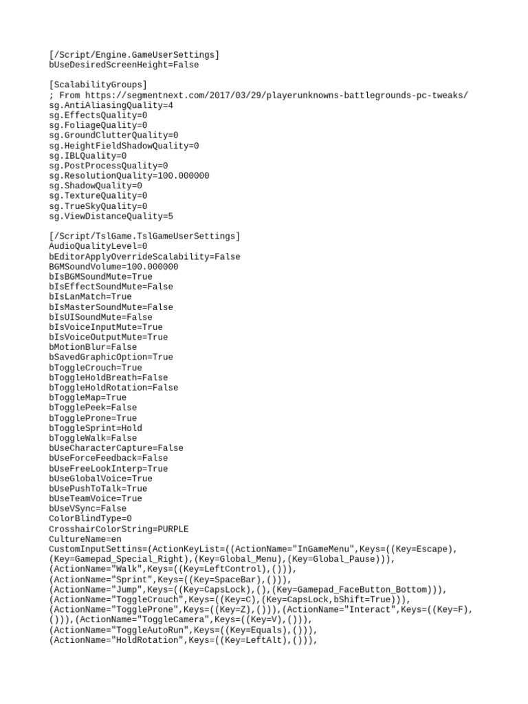 Pengaturan Game PUBG di gameusersettings.ini | PDF