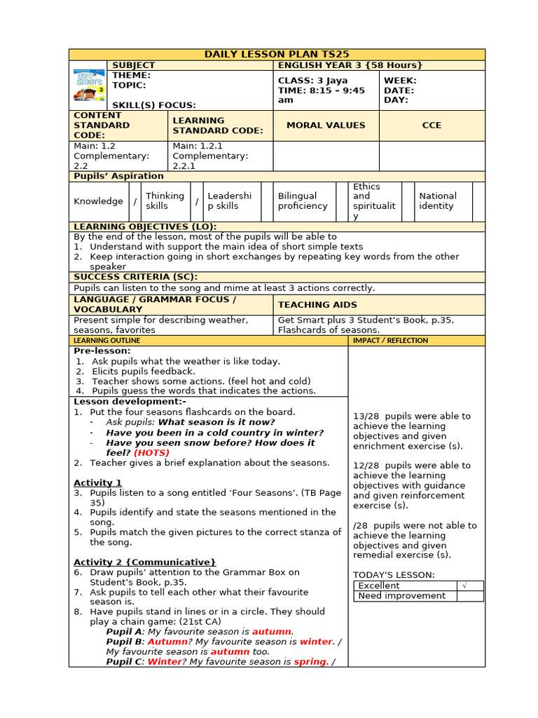 Year 3 & 1 English Lesson Plans | PDF | Lesson Plan | Teachers