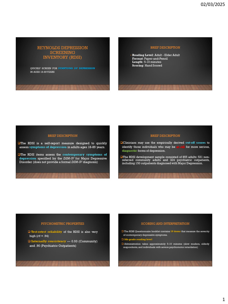 RDSI: Quick Depression Screening Tool | PDF | Major Depressive Disorder ...