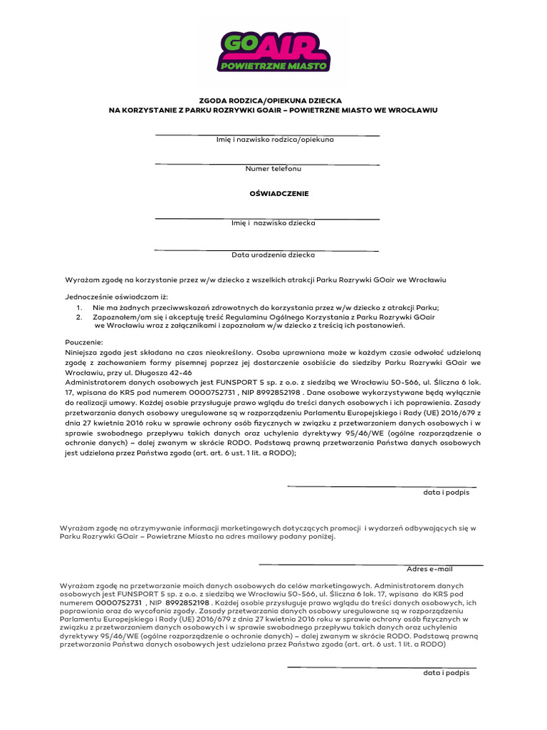 Zgoda Rodzica GOair | PDF