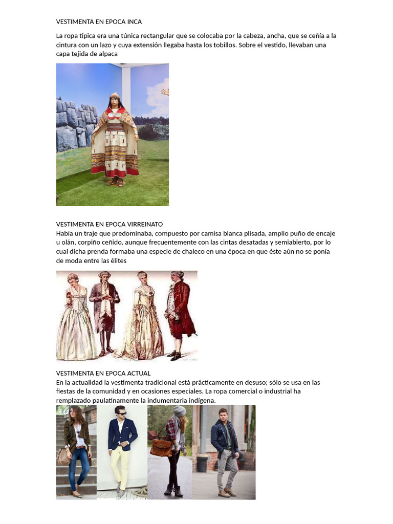 Vestimenta en el Perú: Inca a Actual | PDF | Ropa | Imperio Inca