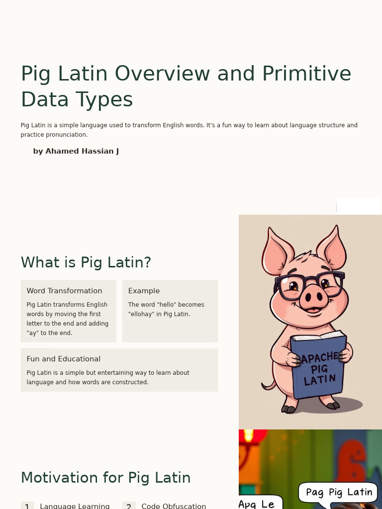 Pig Latin Basics and Data Types | PDF | Latin | String (Computer Science)