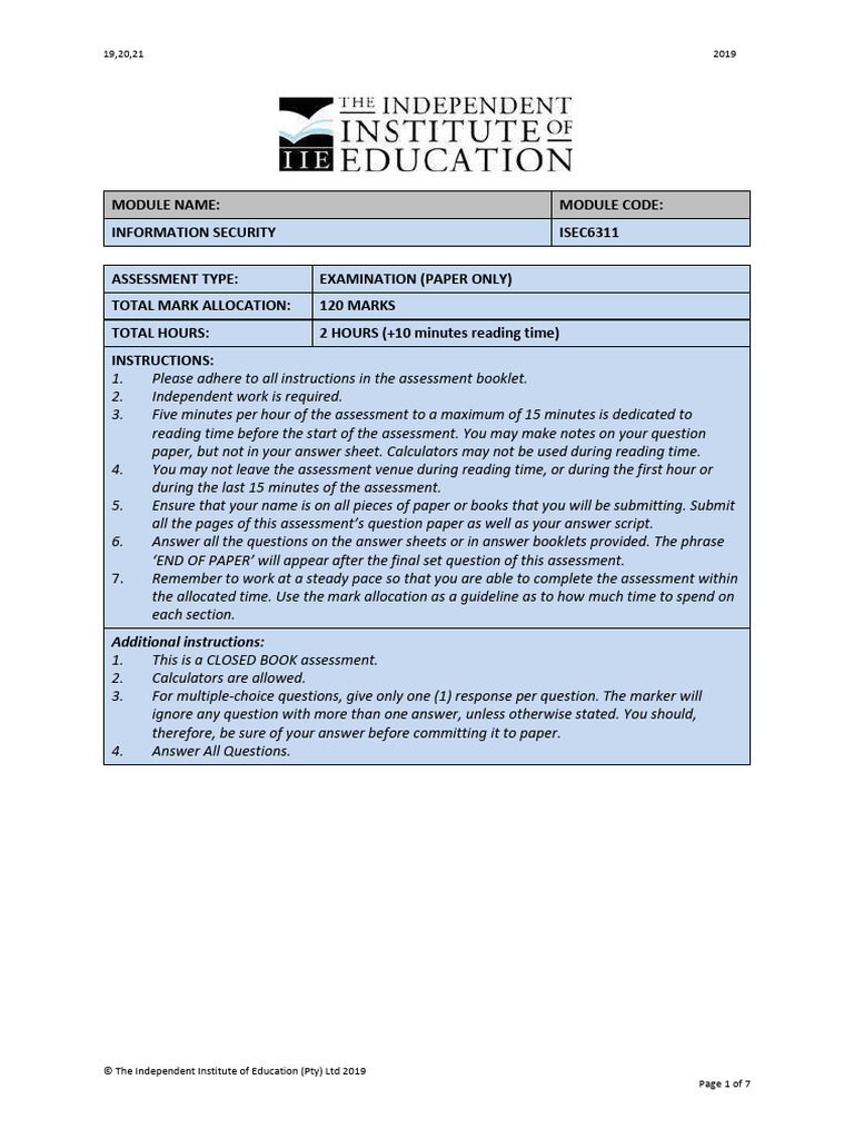 Information Security Exam Guidelines | PDF | Computer Security | Security