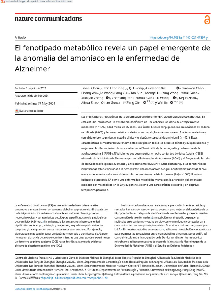 AMONIACO Y ALZHEIMER ESPAÑOL | PDF | Enfermedad de Alzheimer | Biología