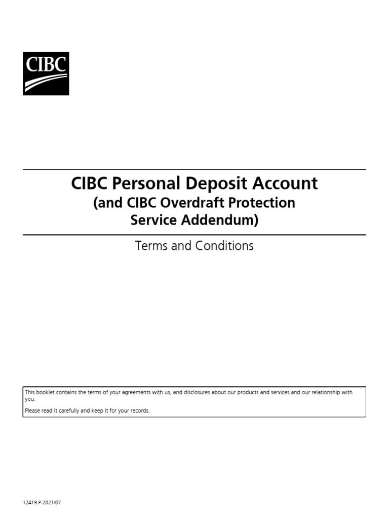 CIBC Personal Deposit Account Terms | PDF | Cheque | Overdraft