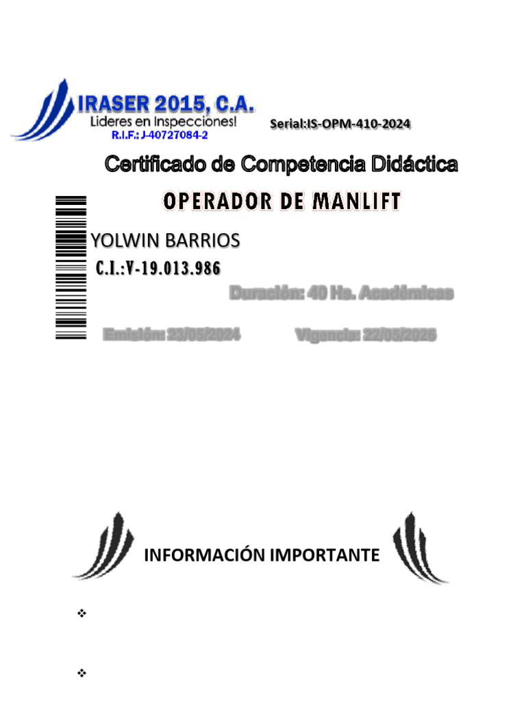 Certificado de Competencia Didáctica IRASER 2015 | PDF
