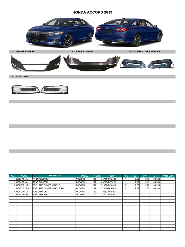 HONDA ACCORD パーツカタログ 2019 Honda Accord Bumper Parts List | PDF