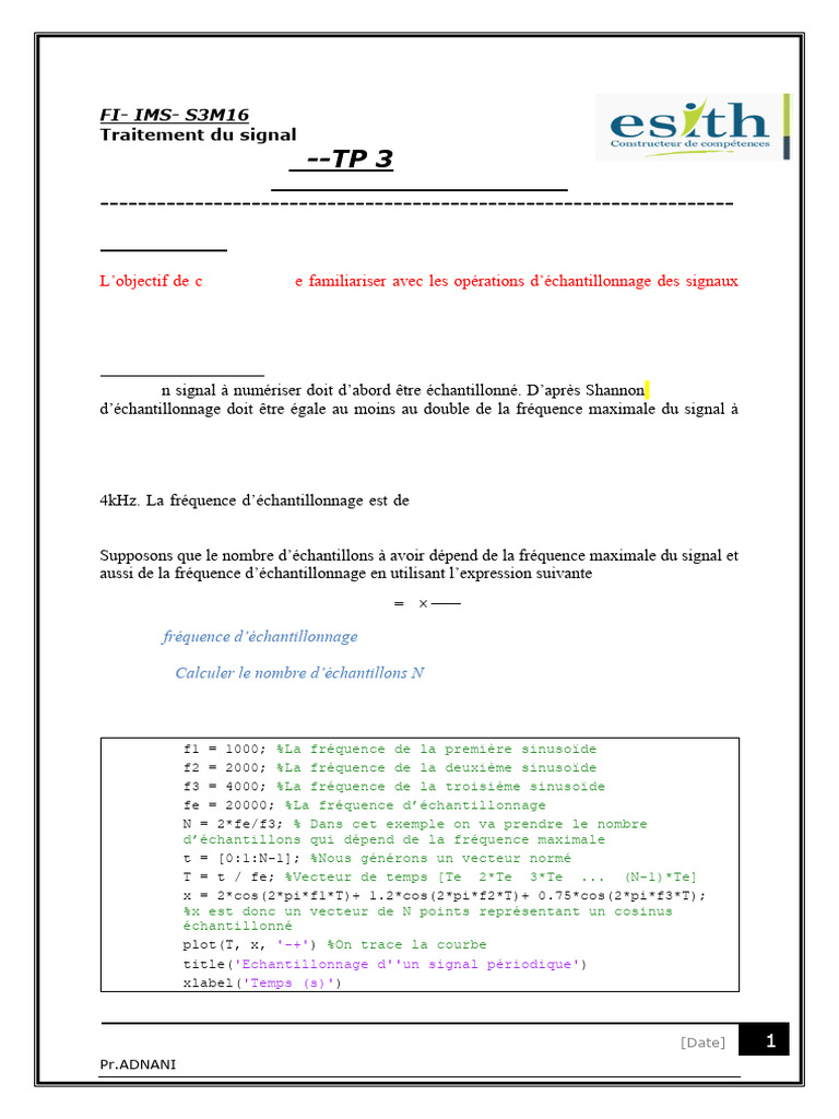Échantillonnage et TFD en traitement du signal | PDF | Transformation ...
