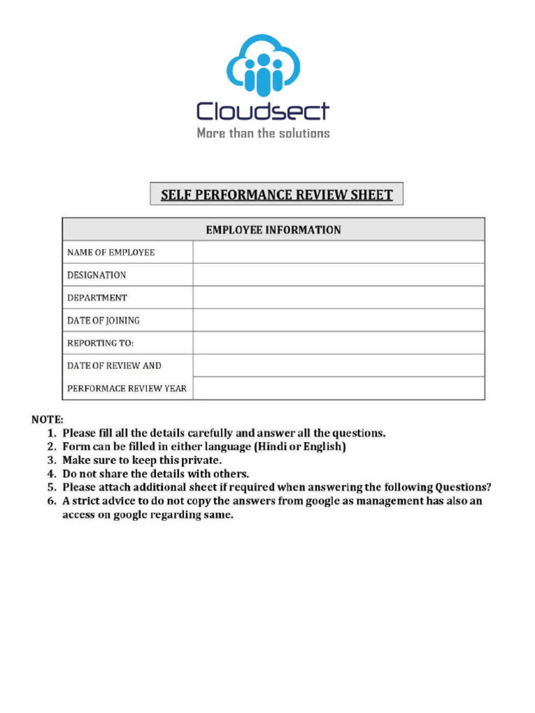 Annual Performance Review Questionnaire | PDF