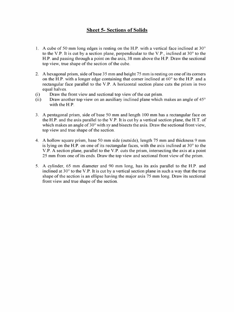 Graphics Sheet5 - Sections of Solids | PDF
