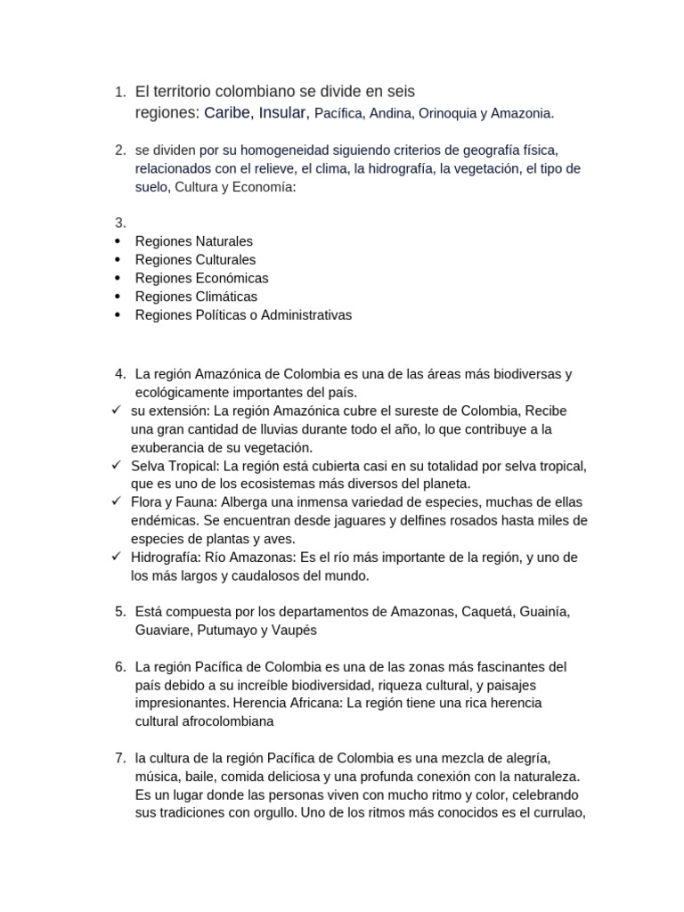 Regiones Naturales y Culturales de Colombia | PDF