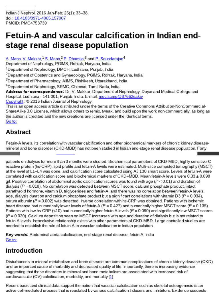 Fetuin-A and Vascular Calcification in Indian End-Stage Renal Disease ...