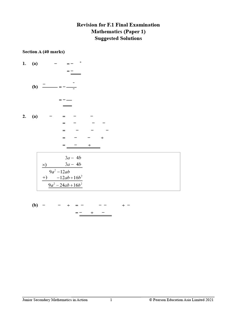 F.1 Mathematics Exam Revision Guide | PDF | Area